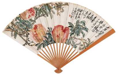 赵云壑 1923年作 三寿图 成扇
